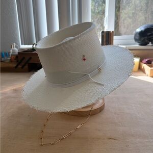 Chic White Hat with Gold Chain Detail